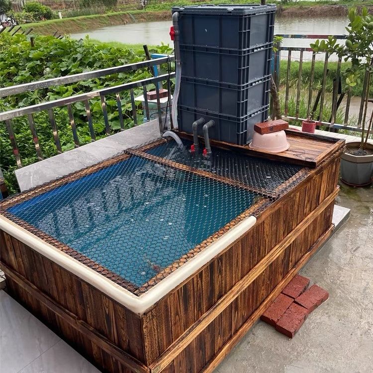 免運/開發票 魚池 養魚箱 防腐實木帆布防水布魚池錦鯉專用地缸箱戶外陽臺游泳移動造景花箱 快速出貨