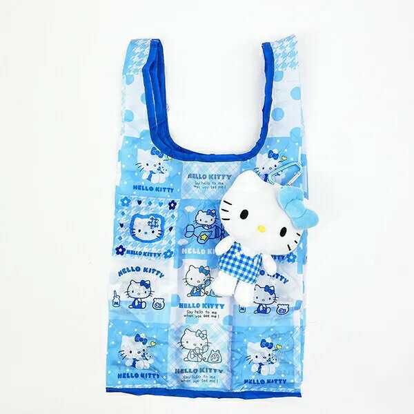 【震撼精品百貨】Hello Kitty 凱蒂貓~日本三麗鷗sanrio kitty絨毛玩偶吊飾附購物袋-藍*21761