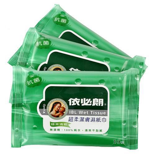 依必朗抗菌超柔潔膚濕紙巾-綠茶清新10抽*3入(組)【愛買】