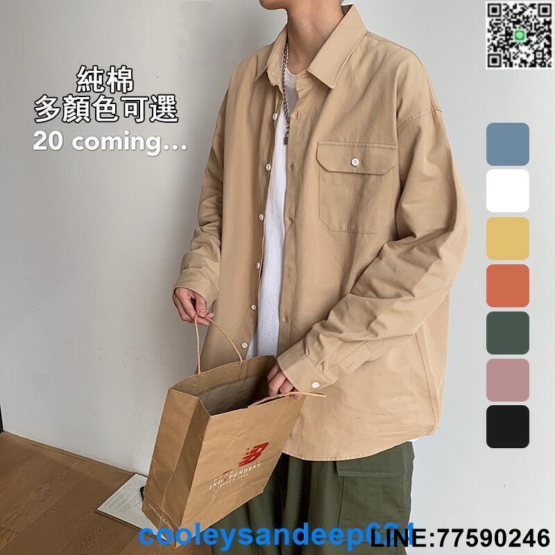 【歡樂購】春季日系原創工裝男士長袖襯衫 青年韓版多口袋翻領襯衫 韓系學院風素色百搭大尺碼襯衫 休閒襯衣 正韓上衣 男衣服