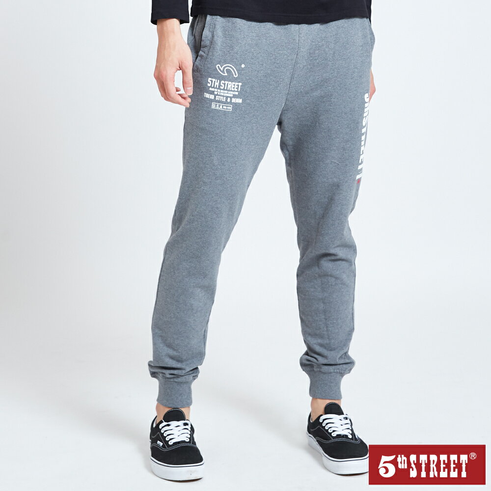 男裝 側大5棉質休閒運動褲-麻灰色 (960115) 【5th STREET】【APP下單天天10%回饋】 ★神褲節 治裝激推 最高折426