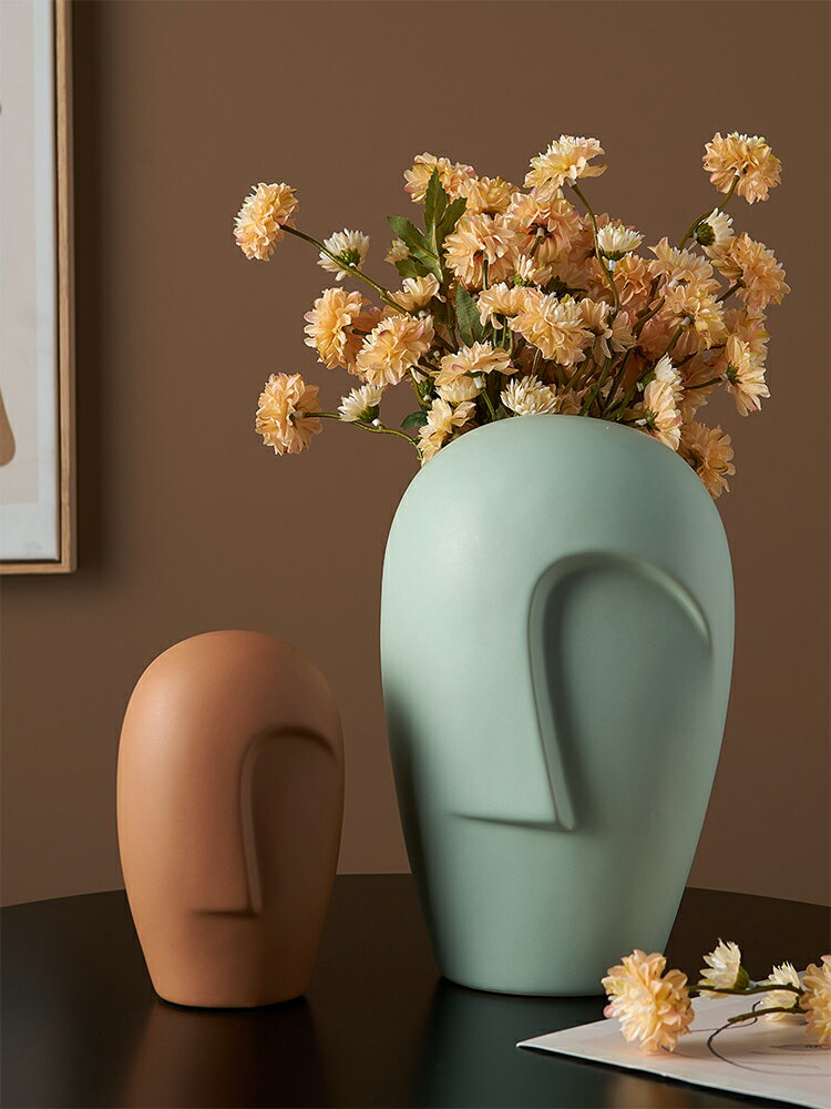 現代簡約陶瓷抽象人臉花瓶擺件創意家居客廳臥室插花干花裝飾器皿