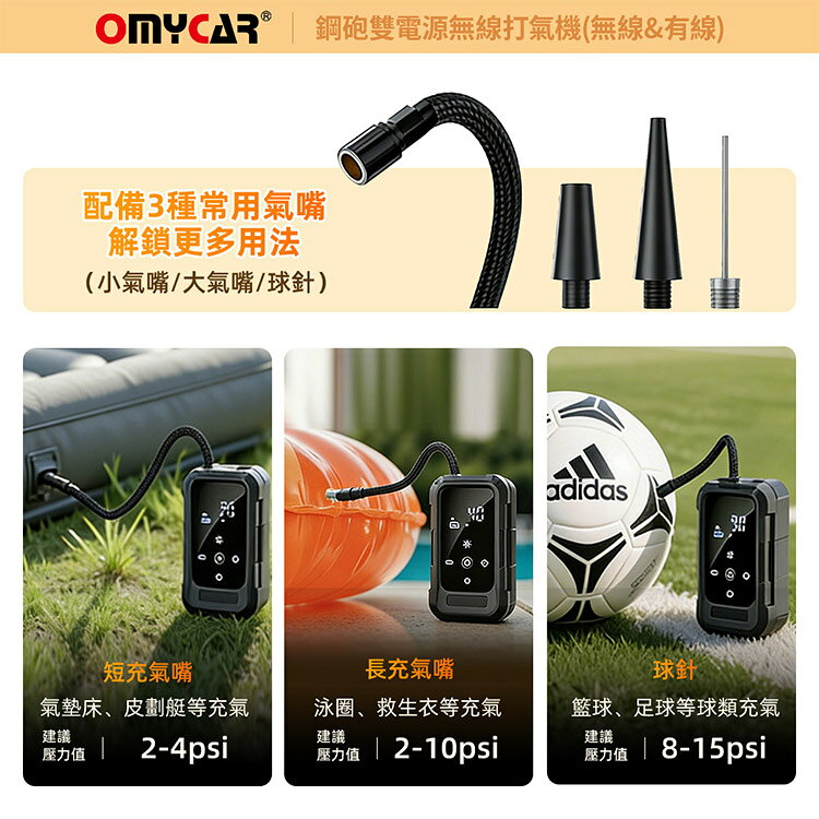 【OMyCar】鋼砲雙電源無線打氣機(無線&有線)一年保固 (汽車打氣機 輪胎打氣機 胎壓檢測) 6