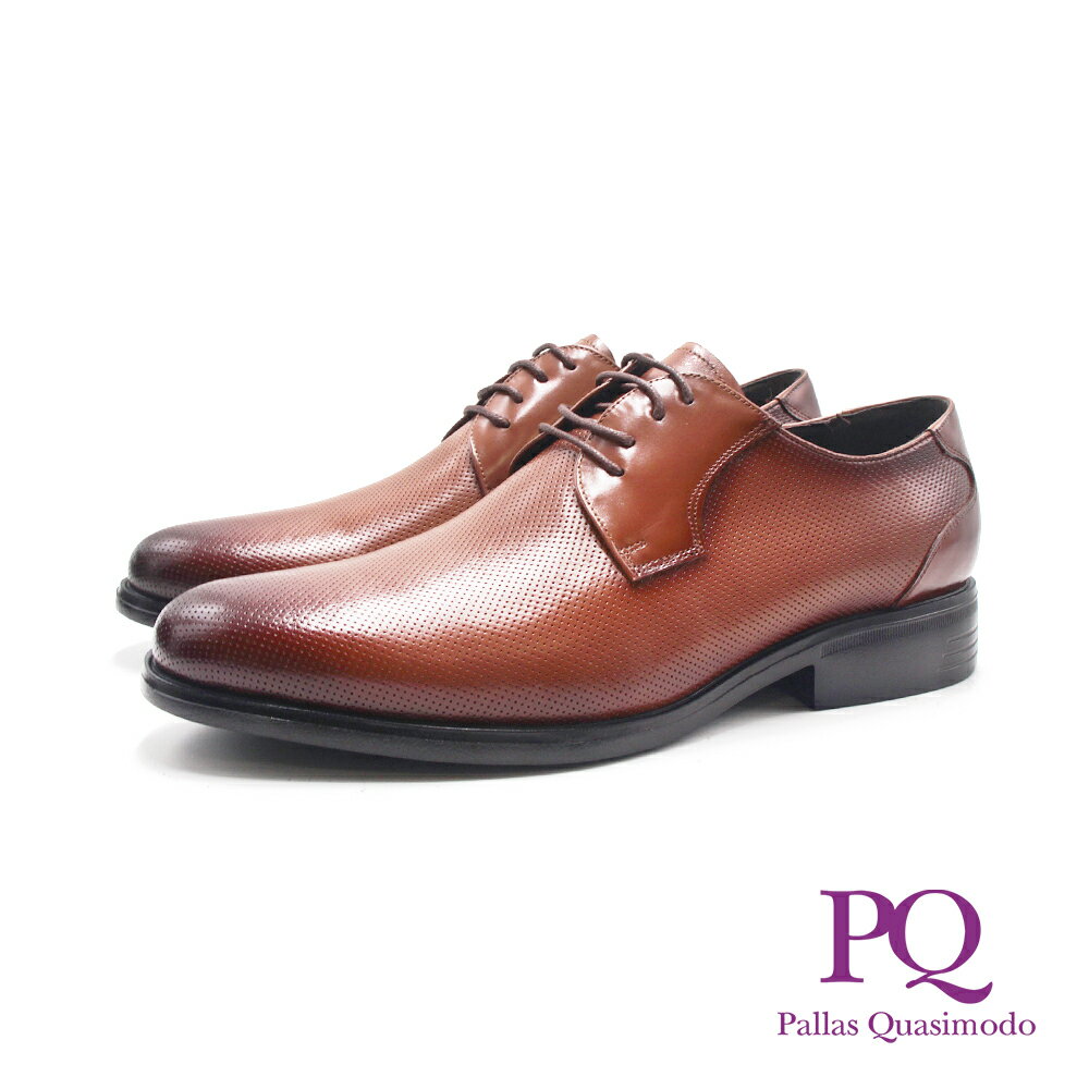 PQ(男)點壓光澤MD輕量型綁帶款上班皮鞋 男鞋-棕色