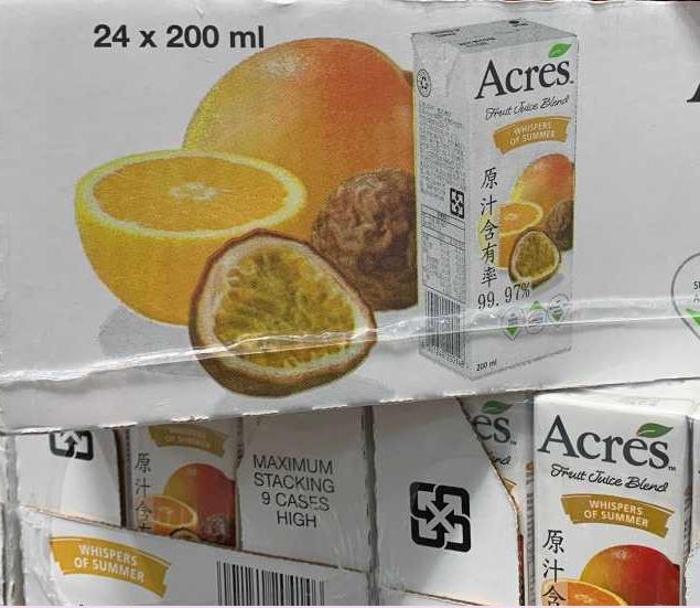 [COSCO代購4] 單次運費限購一組 C103397 ACRES 柳橙百香果綜合果汁 每瓶200毫升X24入