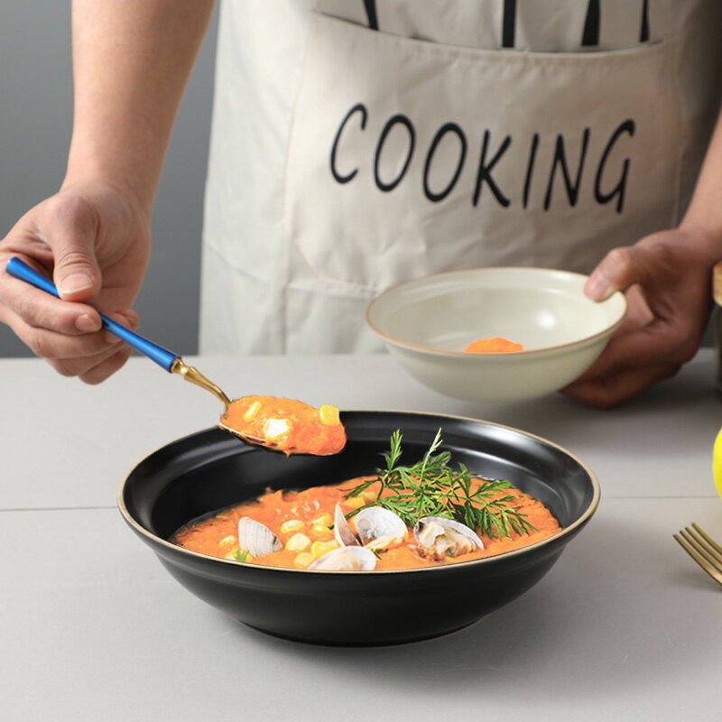 北歐輕奢餐具大號創意沙拉碗家用湯面碗個性粥碗簡約圓口陶瓷飯碗