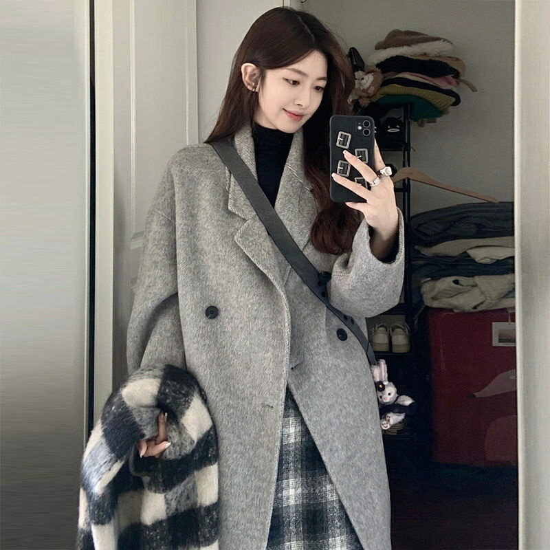毛呢大衣冬季外套 冬季羊毛大衣 女小個子大衣 學生高階感加厚毛呢女 外套大衣女 韓版秋冬風衣 羊毛大衣女 外套大衣女