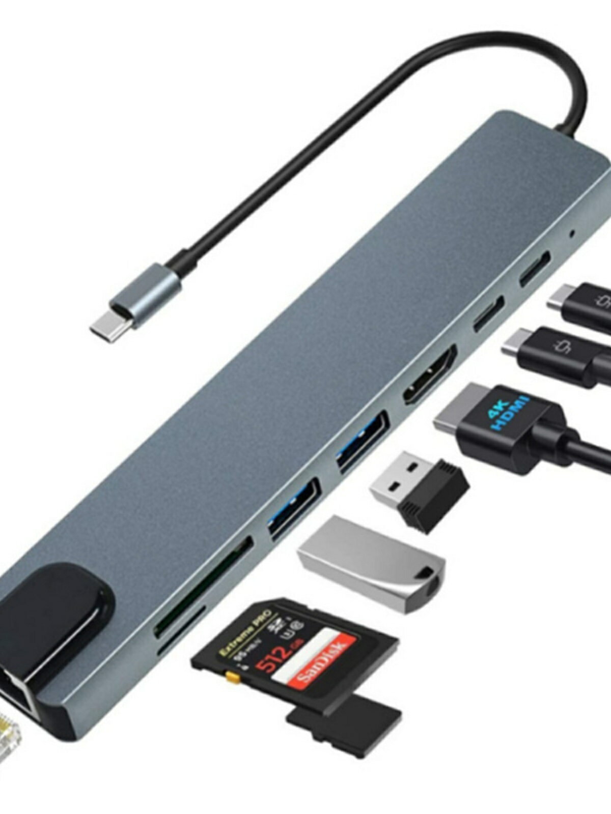 8合1type-c擴充套件塢轉HDMI網口PD充電USBC HUB筆記本讀卡轉換集線器