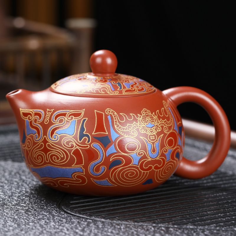 工廠直銷 免運 茶壺 紫砂壺 原礦大紅袍琺瑯彩紫砂壺西施壺陶瓷手工泡茶壺單壺家用高端泡茶器特惠/可開發票Z1017 0