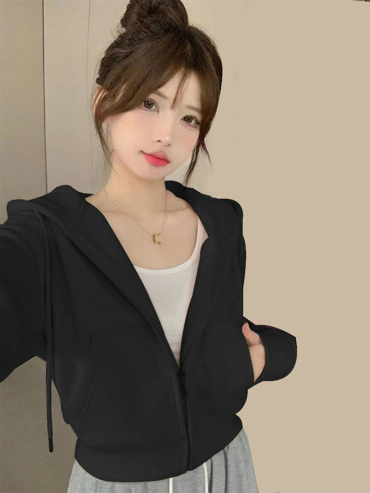 外套 女裝 休閒外套 時尚外套 小個子短款衛衣春季外套女2025年新款春秋即墨連帽拉鍊開衫上衣 0