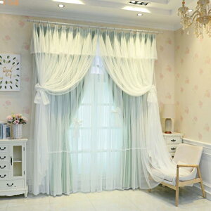 韓式公主風成品定制網紅夢幻遮光窗簾臥室客廳飄窗落地窗布紗一體