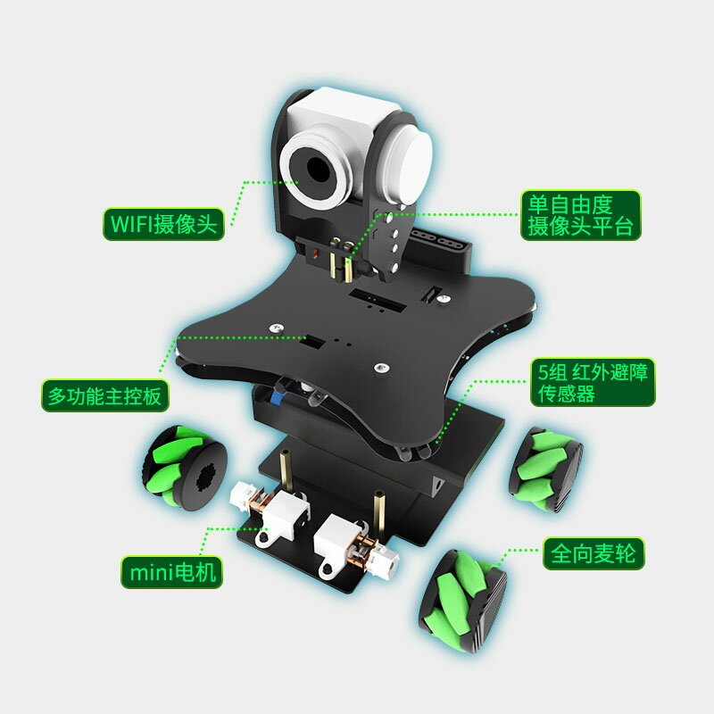 亞博智慧Omniduino全向移動小車WiFi影片程式設計機器創客相容Arduino