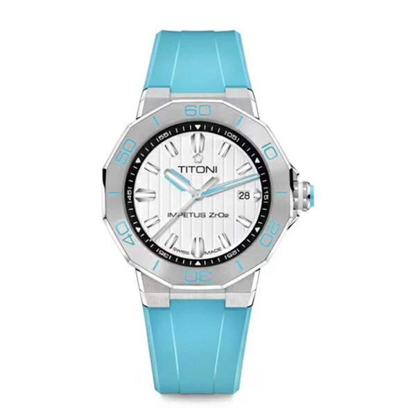 TITONI 瑞士梅花錶 動力系列 CERAMTECH 83765S-AA-711 白面天空藍橡膠機械腕錶 43mm｜樂天全館特惠中★指定刷卡回饋10%