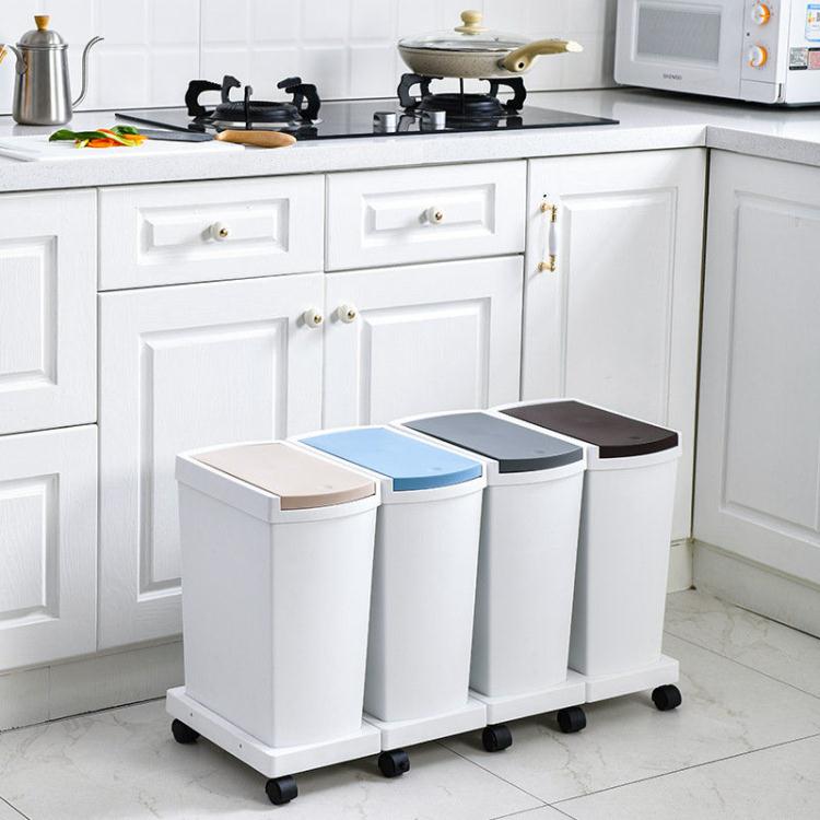 垃圾桶 垃圾分類垃圾桶家用帶蓋帶輪子客廳大容量廚房拉垃圾桶衛生間懶人【摩可美家】