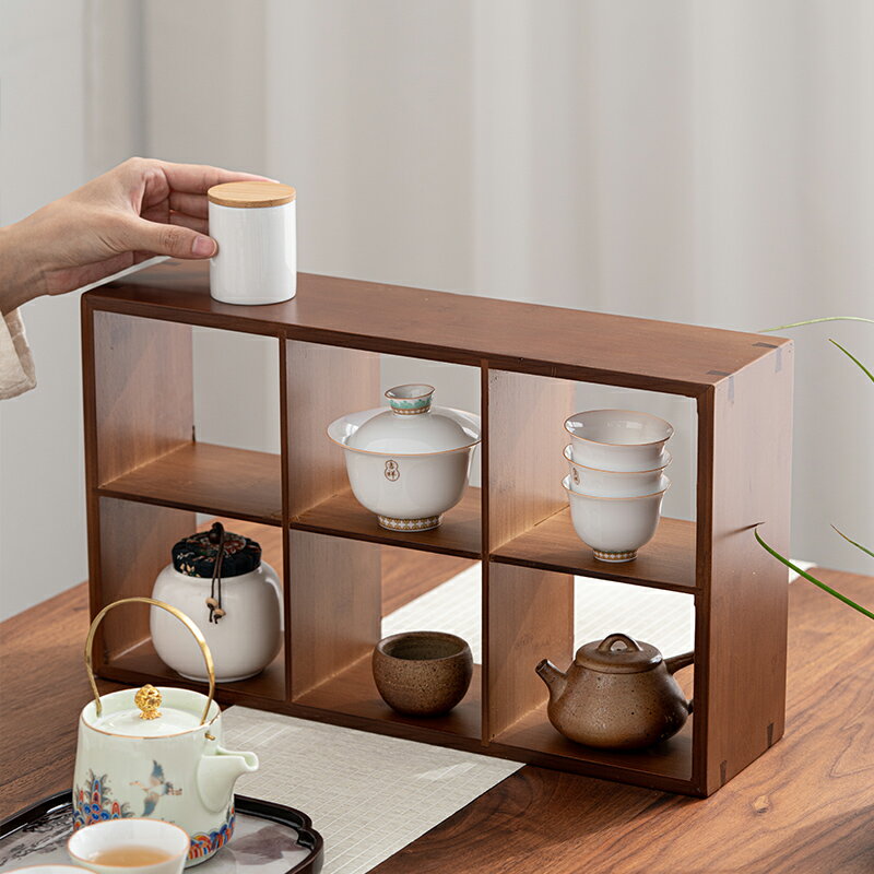 茶具收納架 中式竹製收納櫃茶壺茶杯收納架子多寶閣博古架小擺件茶具架多功能【CM13497】
