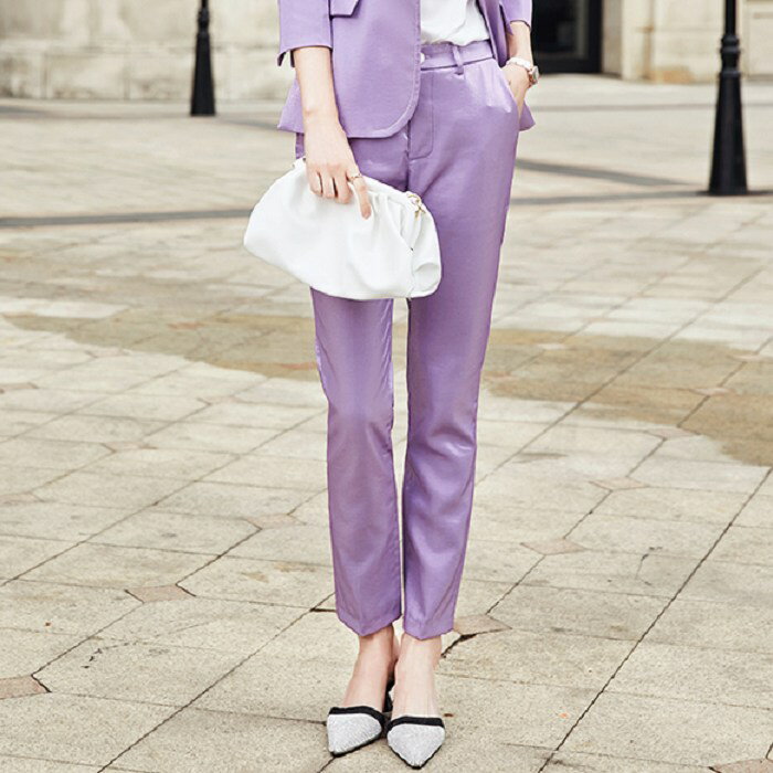 綢緞光感春夏單扣長褲直筒褲[21S051-PF]灰姑娘