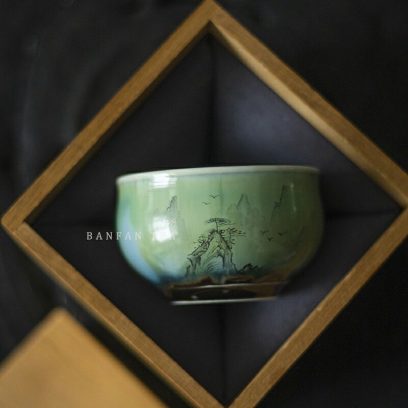 半梵景德鎮陶瓷窯變手繪山水日式茶盞男士品茗高端單個茶杯主人杯