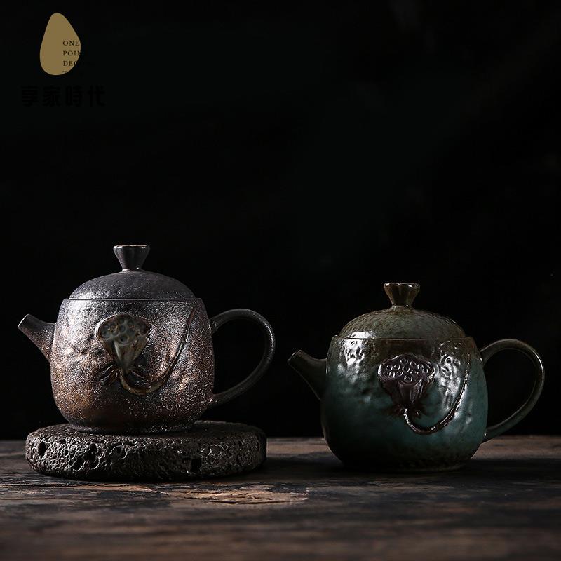 蓮蓬茶壺 日式鎏金鐵釉 粗陶 單壺手工 復古  陶瓷 壺255cc家用功夫 茶具xj7251