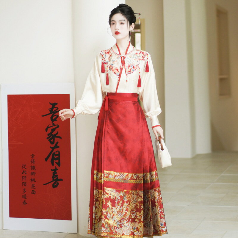 【巴黎精品】現貨+預購 中式套裝三件式裙裝-中國風雲肩珠釘刺繡馬面裙漢服女裝v1be49