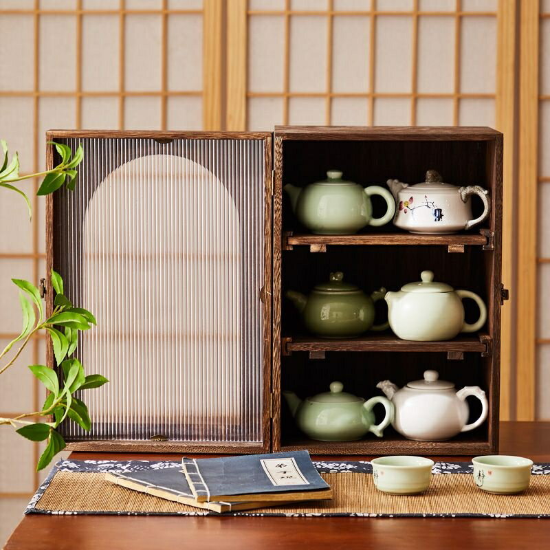 附發票 【輕奢水杯櫃 宅配免運】 實木杯子防塵置物架桌面收納盒茶具茶杯架小茶櫃收納櫃具器皿手辦 桌上儲物櫃 桌面置物架PHZ