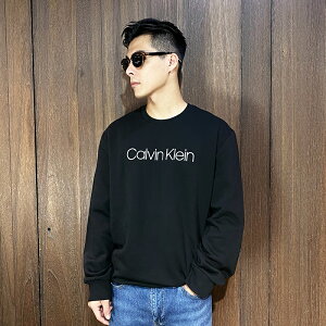 美國百分百【全新真品】Calvin Klein 大學T 刷毛 棉質 CK 上衣 長袖 logo 黑色 CQ33