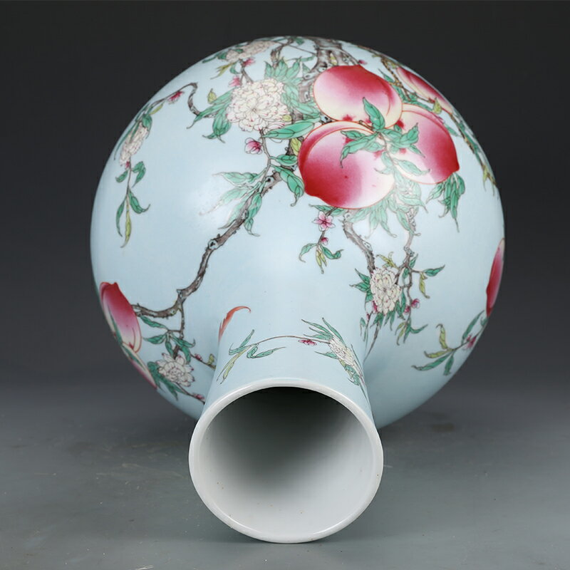 特売情報◆旧蔵◆古美術 中国古玩　清代雍正年製款　粉彩　九桃紋天球瓶　時代物 T08 清