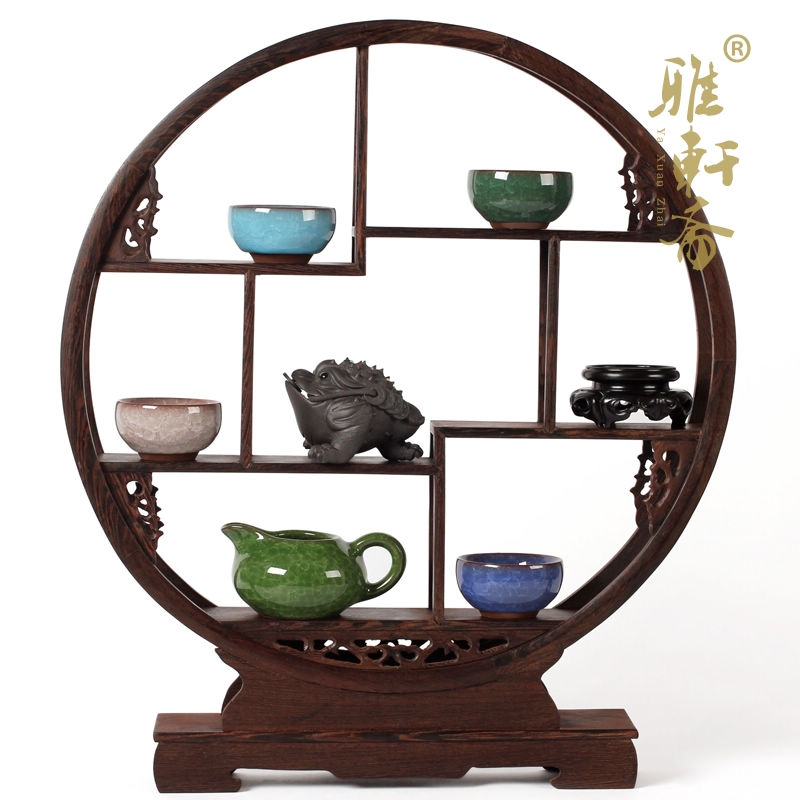 紅木博古架小擺件 實木多寶閣置物架 雞翅木中式紫砂茶壺展示架子