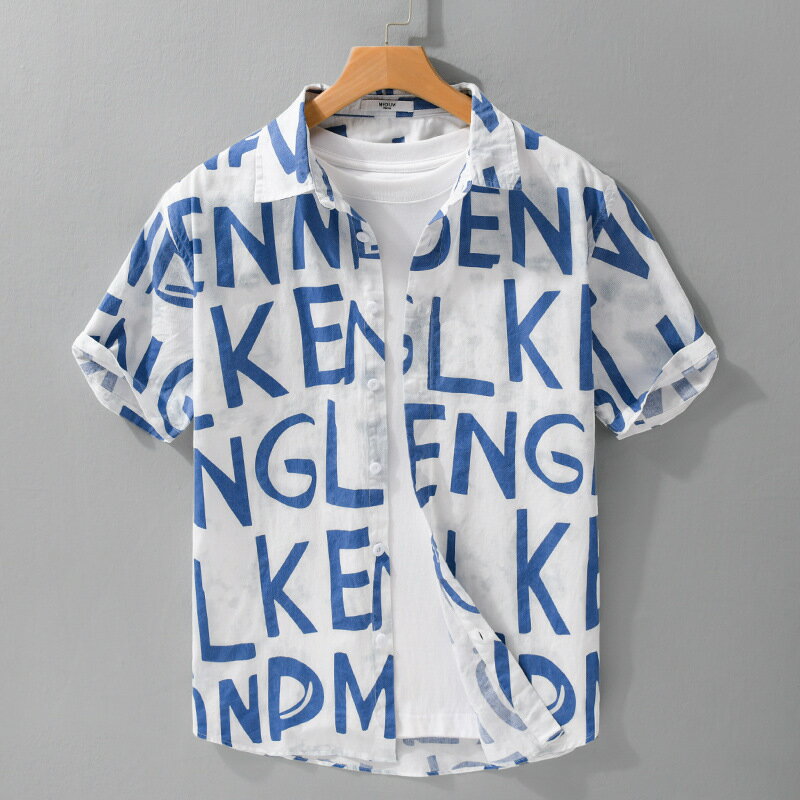 【巴黎精品】現貨+預購 男襯衫短袖上衣男日系寬鬆休閒襯衫男裝-夏日字母印花簡約男上衣2色a1kq81