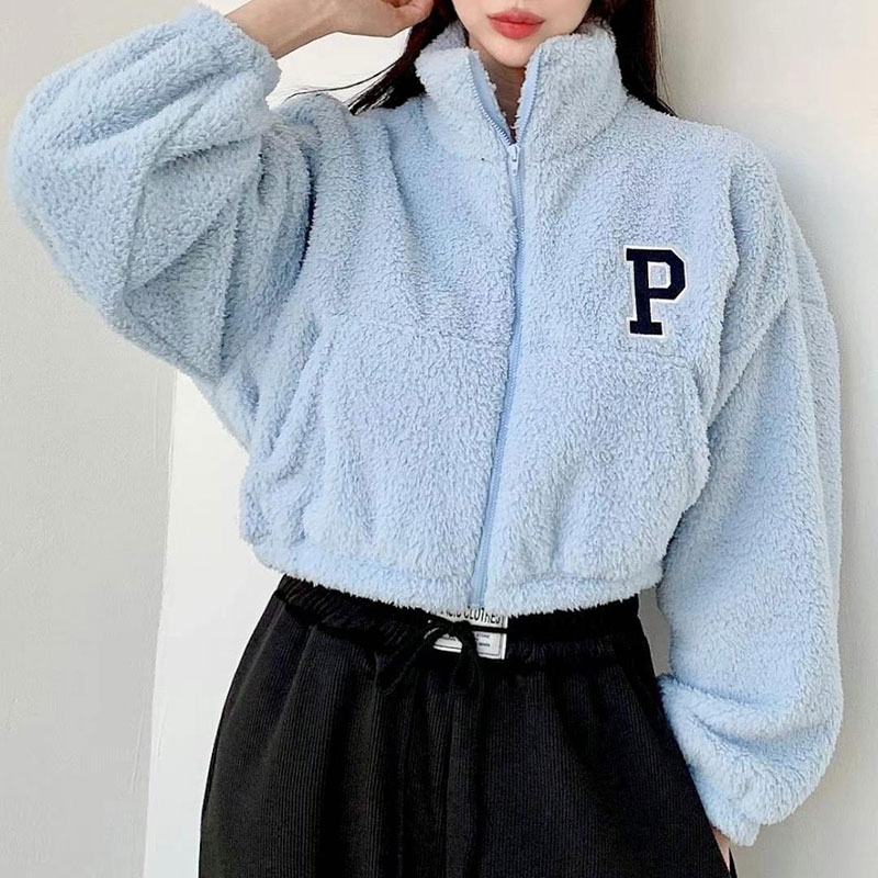 ANNAS 正韓 P毛毛外套 立領短板棒球外套 帥氣休閒毛衣 加厚保暖顯瘦 羊羔毛 搖粒絨 泰迪熊外套 韓國 5