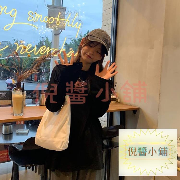 長袖女裝寬鬆純棉打底衫春裝內搭上衣短袖純白【倪醬小鋪】