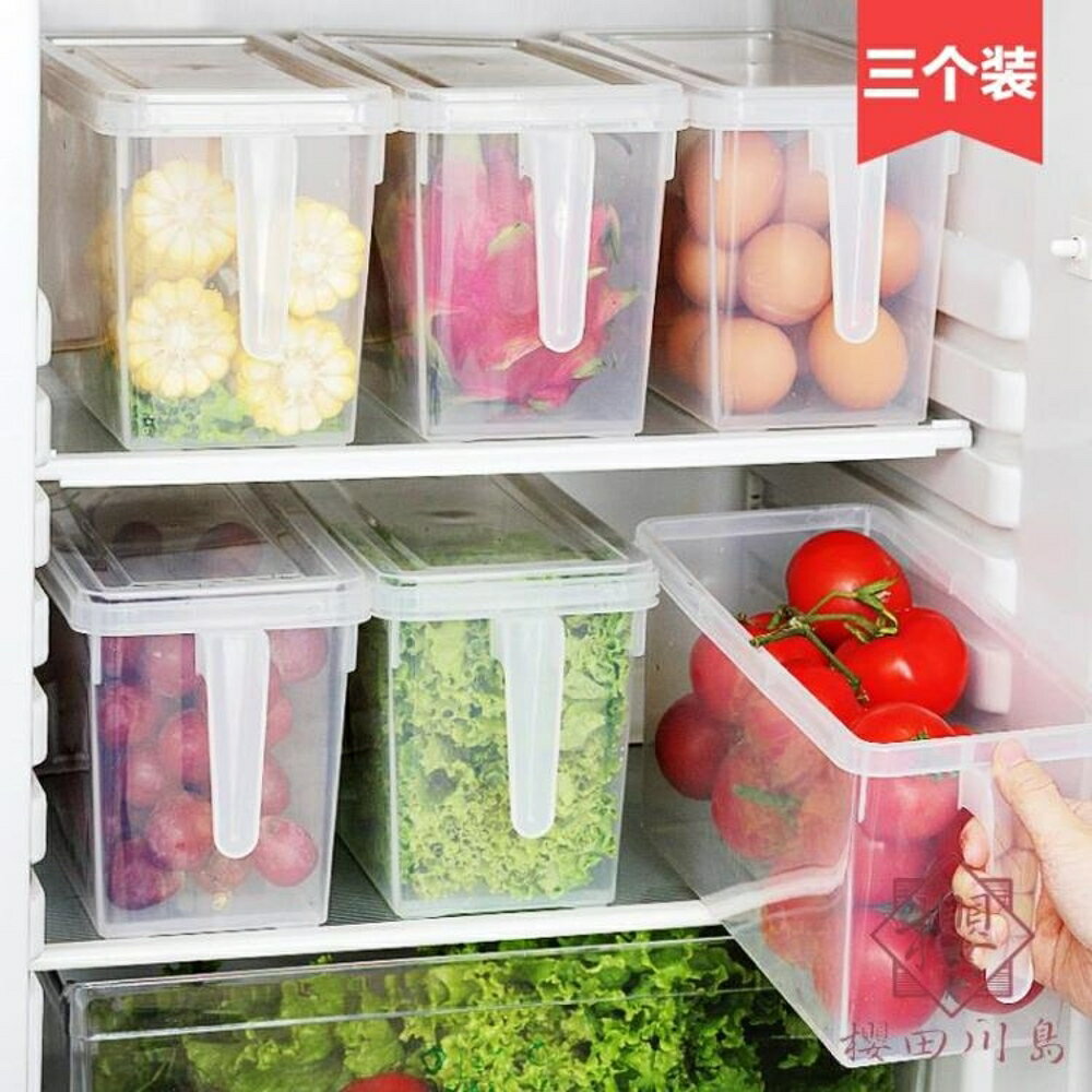 三個裝 冰箱保鮮盒套裝透明塑料盒子食品封收納盒【櫻田川島】