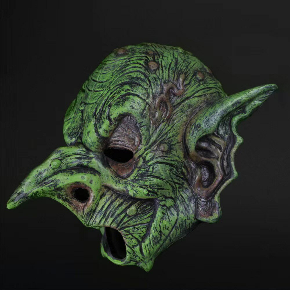 森林綠精靈面具 萬聖節恐怖老頭面具 派對裝扮老巫婆乳膠頭套