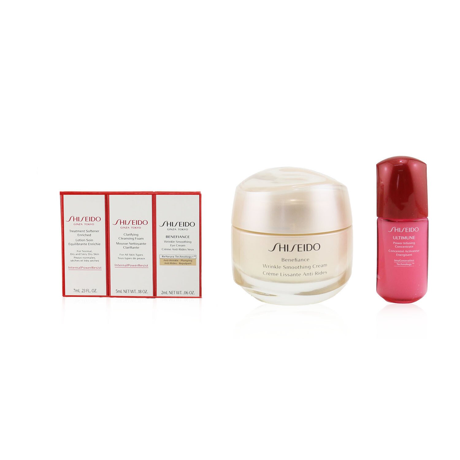資生堂 Shiseido - 抗皺柔膚霜套裝（適用於所有皮膚型別）：抗皺柔膚霜50ml +潔面泡沫5ml +濃縮柔順霜7ml + Ultimune濃縮液10ml +抗皺眼霜2ml