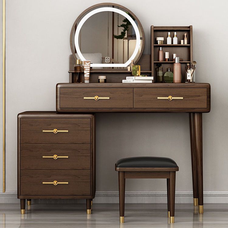新中式梳妝臺臥室現代簡約實木化妝臺可伸縮小型化妝桌收納柜一體