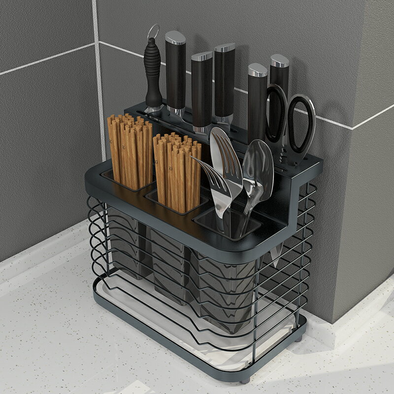 多功能刀架筷子籠一體置物架壁掛免打孔廚房不銹鋼刀具筷子收納架