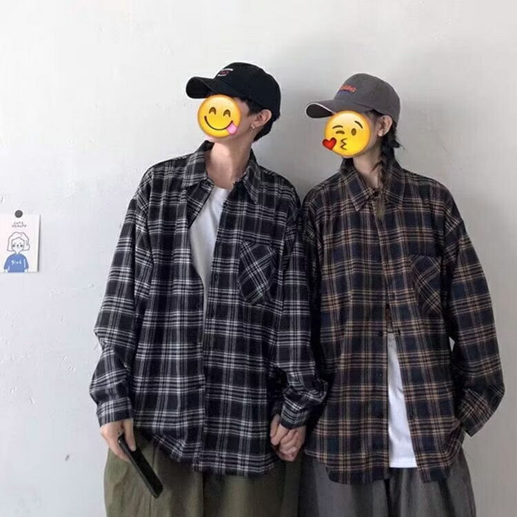 ~直達 【MLM】 條紋格 男襯衫 ins帥氣長袖襯衫 格子襯衫 襯衣男 學院風 休閒百搭襯衣 初高中學生薄款外套