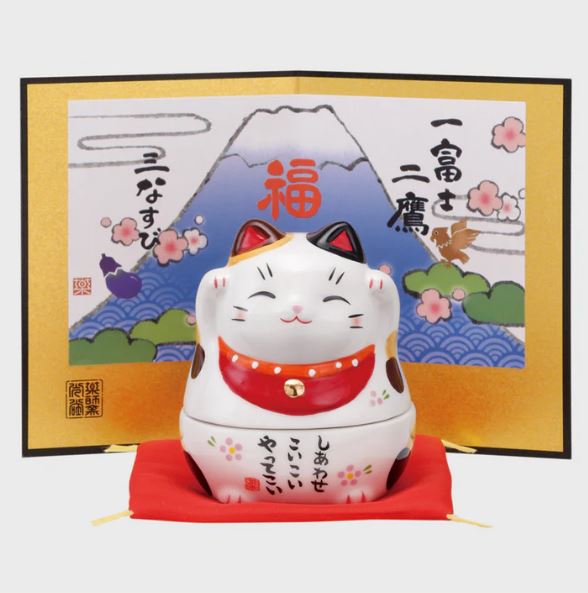 日本製【薬師窯】瀨戶純手工彩繪福夢筷架組合(招財貓可放東西)Ykcat-1358【領券滿額再折千7/31止】