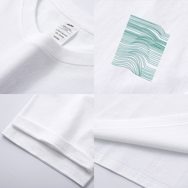 【喜挖】春夏季簡約線條印花短袖t恤男230g純棉百搭圓領內搭上衣女情侶裝 3