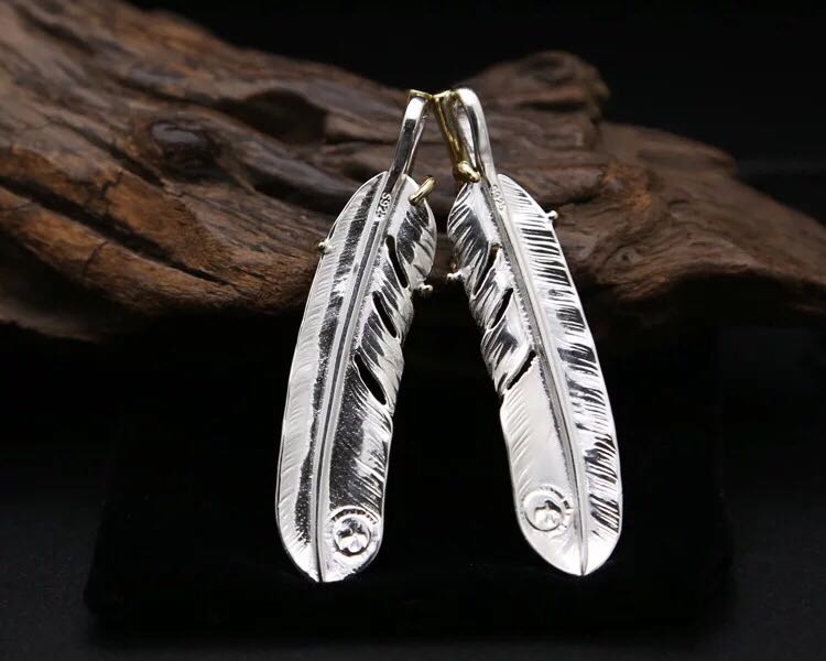 S925純銀飾品時尚高橋吾郎鑲銅鷹爪素銀羽毛男女款項鏈吊墜| 銀聯網