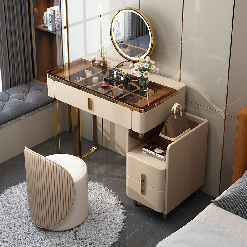 輕奢高級感梳妝臺臥室現代簡約小戶型化妝桌智能鏡實木收納柜一體