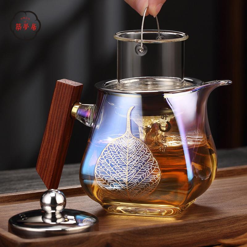 免運 工廠直銷 茶具 茶壺 功夫茶具 茶壺套裝 貝彩燒木把玻璃茶壺家用耐熱泡茶壺茶具煮茶壺茶水分離過濾花茶壺店長推薦/特惠 工廠現貨出 特價出 全館折扣 售後保障 zm5319