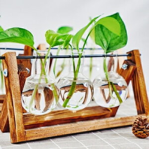 創意木架水培花瓶綠蘿植物玻璃花器客廳小容器辦公室桌面裝飾擺件【年終特惠】