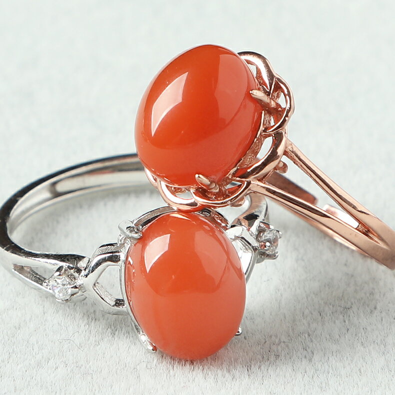親寶水晶天然櫻桃紅南紅瑪瑙戒指女款 S925銀鑲嵌 水晶飾品禮物