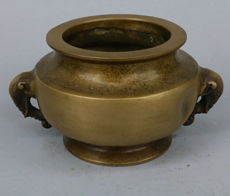 仿古純銅小缸擺件做舊雙耳熏爐香爐工藝品擺件家居銅器擺件