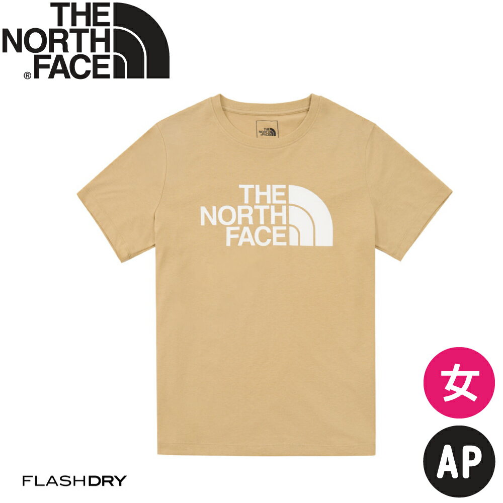 【The North Face 美國 女 快乾短T AP《卡其》】8CK9LK5/登山/短T/圓領/運動衣/排汗