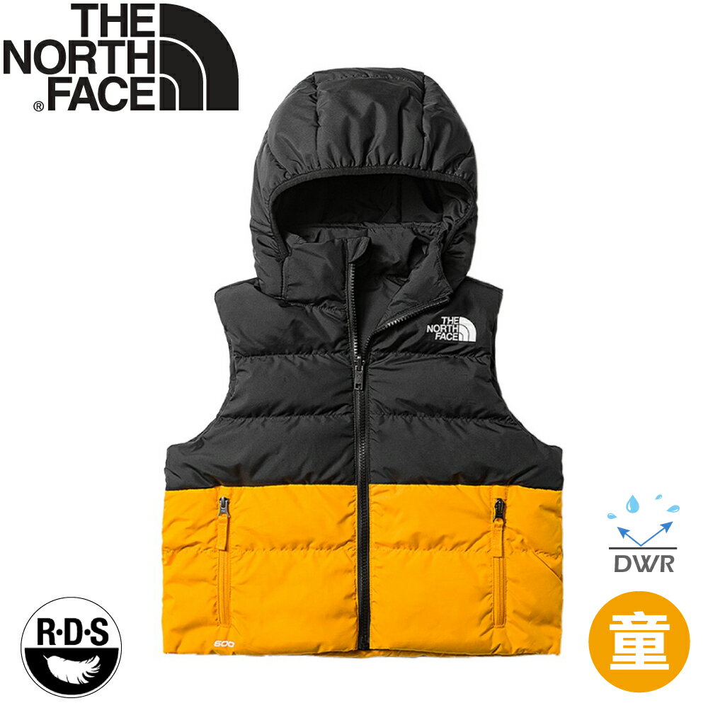 【The North Face 童 600FP 連帽保暖羽絨背心《金黃》】8747/登山/露營/雙面穿/戶外