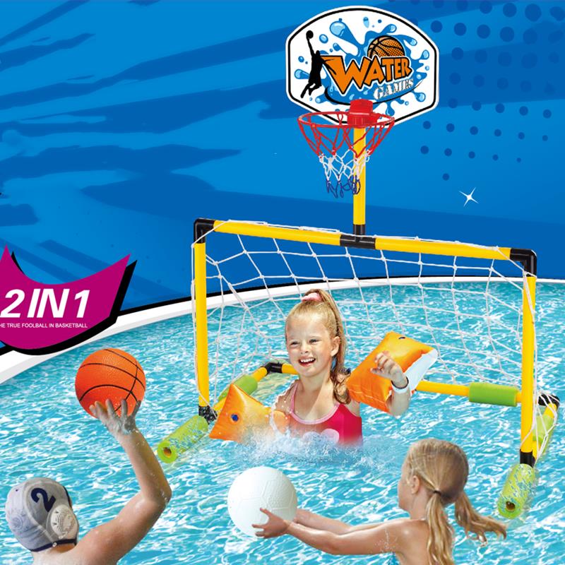 兒童水上籃球框足球門二合一游泳池水球男孩戲水投籃玩具 水上樂園