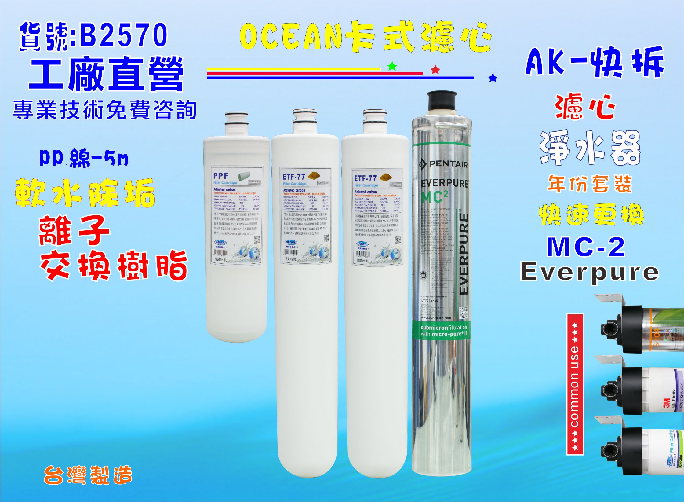 EverpureMC2淨水器年份濾心電解水機 飲水機 濾水器 過濾器咖啡機.製冰機除泥除雜質NO:B2570【七星淨水】