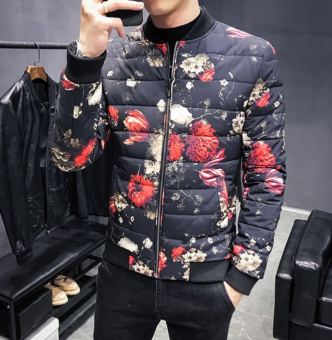 FINDSENSE品牌 秋冬季 新款 日本 男 個性印花 顯瘦 高品質 加厚 修身短款 棉衣 保暖外套 潮流上衣外套
