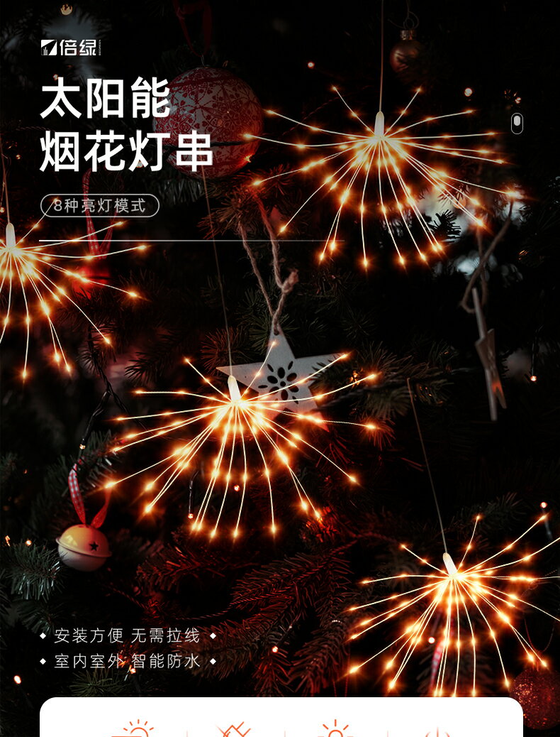 免運 快速出貨 太陽能燈別墅庭院裝飾院子陽臺花園佈置戶外家用防水景觀煙花掛燈 母親節禮物